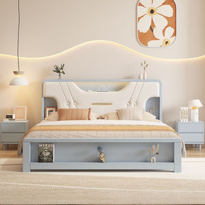 Modern Minimalist Solid Wood <b>Bed</b> 1.8M Double Storage Master Bedroom <b>Bed</b> 1.5M <b>Single</b> Multi Functional <b>With</b> Creamy Style - Product Image 1
