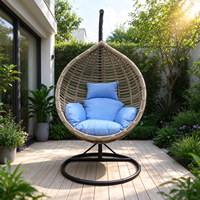 Fauteuil suspendu moderne en forme d'œuf, résistant aux intempéries, en rotin PE, avec support métallique et coussin moelleux, pour intérieur, extérieur, cour et patio