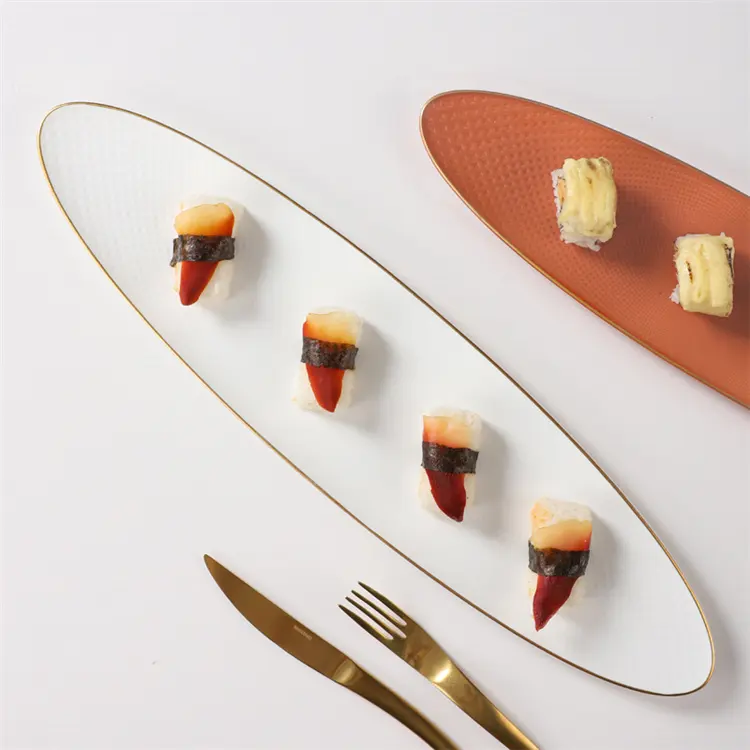 PITO Wedding Hotel HoReCa Modern Luxury Style Oval Bone China Sushi Plate Ceramic Porcelain Dinnerware Ceramics Plate