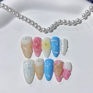 <span class=keywords><strong>Uñas</strong></span> Postizas de Diseño Personalizado, 10 Piezas, Tema de <span class=keywords><strong>Flores</strong></span> Rosadas de Lujo, Hechas a Mano, Forma Almendrada, Medianas, de Presión - Product Image 5
