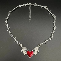 Collier ras du cou esthétique Goth Cœur du Diable en fil barbelé, Bijoux Punk Hip Hop Y2K, Chaîne à maillons en alliage de zinc avec petites épines style vampire, Cadeau