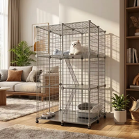 Cage pour chat et parc pour animaux de compagnie en fil de fer, écologique, carrée, pliable, de luxe, style antique, moderne et classique, avec fermeture à bouton simple, échelle et plateau