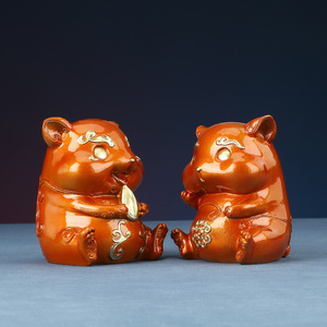 Figuras de ratas de cobre, 2 uds., decoración del zodiaco Feng Shui para el hogar, oficina, escritorio, regalo, Año Nuevo Chino - Product Image 1