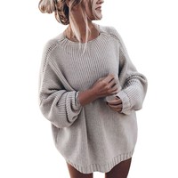 Vente en gros de pulls XXL surdimensionnés et confortables pour femmes, hauts à col rond, manches chauve-souris, pull en tricot épais pour l'hiver