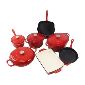 Panci Penggorengan, peralatan dapur besi cor 7 potong Enamel Set panci panggang Steak, panci sup, panci makanan laut, panci penggorengan untuk memasak - Product Image 1