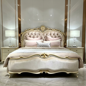 French Style Velvet Tufted King Size <b>Bed</b> With Ornate Carved <b>Frame</b> And <b>Soft</b> Upholstery - Product Image 5