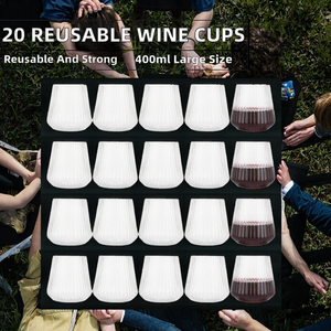 Atacado: 20 Copos de Vinho Reutilizáveis de PET, 400ml, Transparentes, com Relevo, Inquebráveis, Seguros para Congelador, para Uso Externo, Festas e Piqueniques - Product Image 2