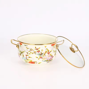 Ensemble de casseroles en émail à motif floral moderne, 18, 22, <span class=keywords><strong>26</strong></span> <span class=keywords><strong>cm</strong></span>, avec couvercle et doubles poignées, <span class=keywords><strong>faitout</strong></span> à mijoter, batterie de cuisine en émail floral - Product Image 2