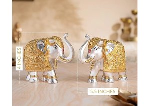 Pure Gold Silver Coated <b>Elephant</b> Showpiece Decorative <b>Elephant</b> Statue for Home <b>Decor</b> Good Luck Pooja Vastu Two <b>Elephant</b> Set - Product Image 4