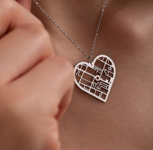 18k placcato oro personalizzato mappa cuore coordinato ciondolo posizione collana dove abbiamo incontrato mappa cuore unico coppia - Product Image 3