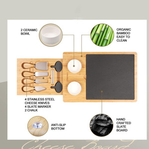 Juego de tabla de quesos de bambú Zhongshuo con cuchillo, tenedor y cuencos de cerámica para uso en la cocina - Product Image 5