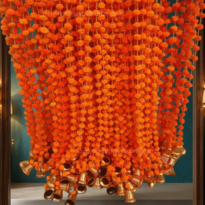 Artificial Floral Pom Pom <b>Decorative</b> Garland With Gota Tassels Reusable <b>Flower</b> <b>Decoration</b> For Indoor Home Display Supply - Product Image 4