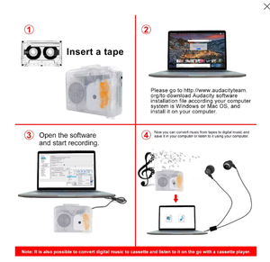 เครื่องเล่นเทปคาสเซ็ตแบบโปร่งใสพร้อมลำโพงในตัว ตัวแปลง USB 2.0 MP3/WAV ระบบจ่ายไฟคู่ - Product Image 2