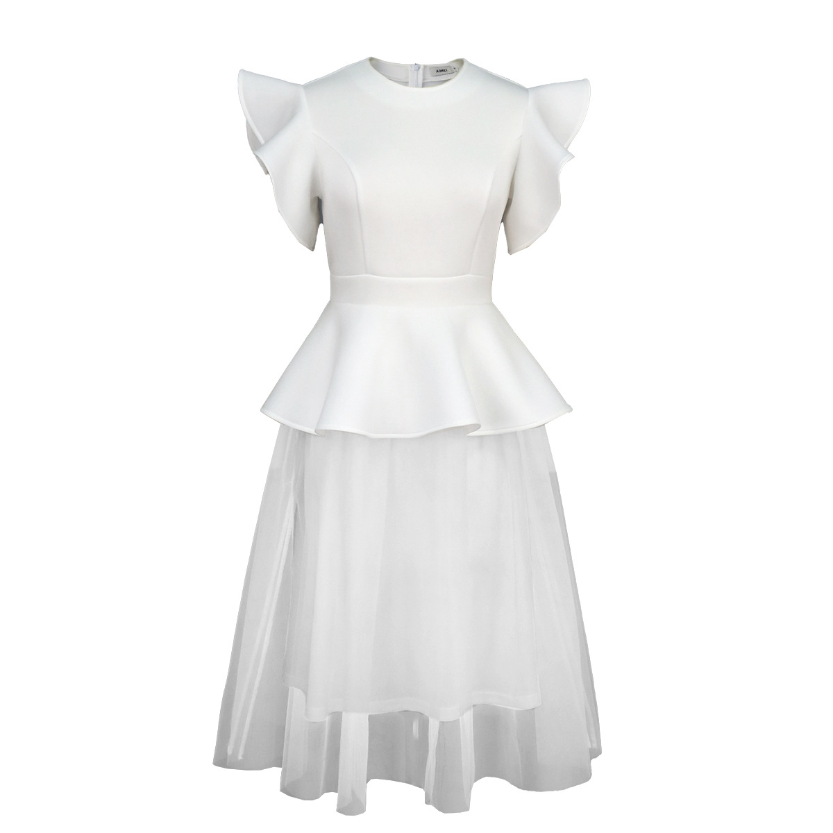 white mesh peplum dress PRINCESS PEPLUM MINI DRESS IN WHITE AKIRA