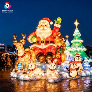 Lanterne géante de Noël extérieure en soie avec affichage du Père Noël, sculpture lumineuse animée de rennes et pingouins à LED <span class=keywords><strong>pour</strong></span> <span class=keywords><strong>parc</strong></span> à thème - Product Image 1