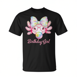 T-shirt da donna a maniche corte con stampa digitale, girocollo, per feste, design rosa, per amanti dell'axolotl, per compleanno - Product Image 2