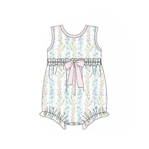 Combinaison sans manches pour bébé, motif rayures et fleurs bleues, vente en gros, ensemble enfant SR4123 CUSTOM - Product Image 3