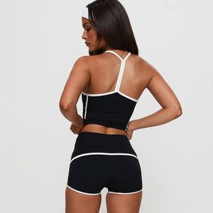 Ensemble de yoga 2 pièces personnalisé 2026 pour femme – Haut court à col halter et short respirant en Spandex et Polyester avec bordure contrastante - Product Image 4