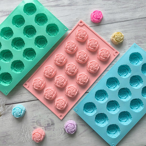 15 mini <span class=keywords><strong>moule</strong></span> à gâteau en silicone jetable en forme de rose pour le bricolage bonbons pouding savon chocolat cuisson - Product Image 4