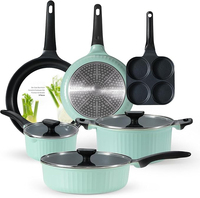 Ensemble de casseroles en aluminium antiadhésif à rayures verticales classiques avec couvercle en verre, poêles à frire, compatibles four, gaz et induction