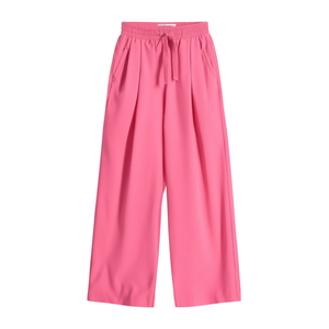 Pantalones de Pierna Ancha para Mujer, Cintura Alta, Largo hasta el Tobillo, Corte Holgado, Plisados, con Cordón, Color Sólido, Transpirables, Casuales, de Verano - Product Image 1