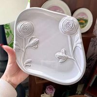 Zwarte Scandinavische stijl onderglazuur keramiek bloemenplantpatroon koffieschotel dessertbord fruitbord schaal
