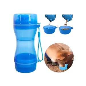 Botol air anjing perjalanan portabel dengan wadah makanan dua dalam satu tempat makan hewan peliharaan Air dan botol makanan anjing