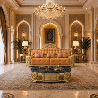 Ensemble de canapés arabes royaux 1+2+3, canapé en cuir pleine fleur sculpté à la main en bois massif doré, style classique européen, pour villa