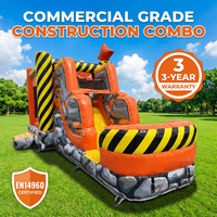 Structure gonflable commerciale combinée pour zone de chantier, avec toboggan et thème excavatrice géante, pour location événementielle, en PVC 0,55 mm