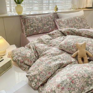 Nouveau petit ensemble de quatre pièces en coton à fleurs Style nordique écologique toutes saisons 200TC housse de <span class=keywords><strong>couette</strong></span> drap de <span class=keywords><strong>lit</strong></span> - Product Image 3