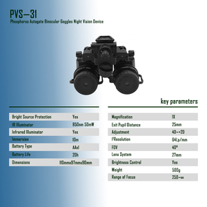 กล้องมองกลางคืน PVS-31 OEM ODM ฟอสเฟอร์สีเขียว/ขาว ปรับแสงอัตโนมัติ กำลังขยาย 1 เท่า กันน้ำ ระยะมองเห็น 1000 เมตร ระยะใช้งานจริง 1000 เมตร Ensu - Product Image 4
