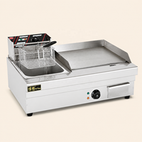 Grill électrique professionnel pour cuisine avec friteuse, machine à griller plate en acier inoxydable pour la restauration