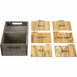 Boîte de rangement rectangulaire en bois massif pour cartes de recettes, organisateur de comptoir de cuisine à couvercle rabattable pour recettes et cartes - Product Image 5