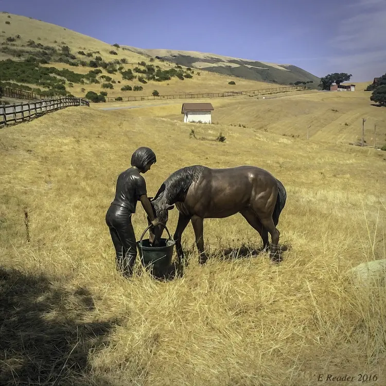 Escultura de metal personalizada para mujer, estatua de bronce con caballo