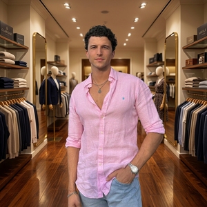 Camicie in <span class=keywords><strong>Lino</strong></span> <span class=keywords><strong>di</strong></span> Alta Qualità RL Best-Seller per Uomo e Donna, con Logo Cavallo Ricamato, Ideali per Coppie - Product Image 3