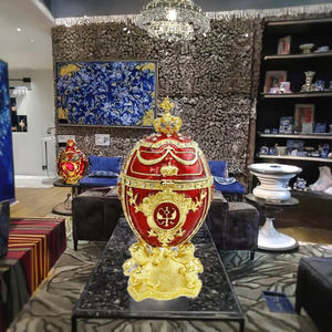 กล่องเครื่องประดับรูปไข่ฟาแบร์เช่รัสเซียโบราณสีแดงทองเหลืองขนาดใหญ่ ตกแต่งมงกุฎ ประดับด้วยสีสัน ใช้ตกแต่งบ้าน เหมาะสำหรับเทศกาลอีสเตอร์ - Product Image 3