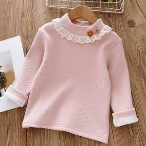 Maglietta invernale in stile Casual da 2025 ragazza graziosa maglietta con collo alto foderato in pile spessa Base Top per bambini a strisce - Product Image 3