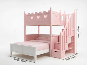Lit superposé magique en forme de château de princesse rose avec escalier de rangement - Lit féerique gain de place pour fille - Product Image 3