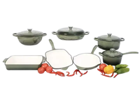 Ensemble de cuisine en fonte émaillée de qualité supérieure, sept pièces, durable, écologique, compatible induction, four, table, logo personnalisé OEM