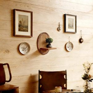 Wooden Wall <b>Shelf</b> Circular Design With Candle Holder For Living Room Decor - Product Image 2