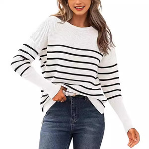 Pull rayé à col rond pour femme, tricot à manches longues, mode décontractée, taille européenne et américaine S M L XL XXL XXXL - Product Image 2