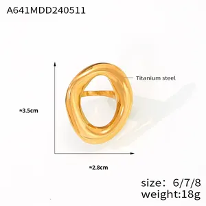 Bague minimaliste polyvalente en acier inoxydable or 18 carats pour femme à la mode Ins coréen géométrique creux <span class=keywords><strong>cercle</strong></span> irrégulier Design naturel - Product Image 6