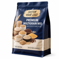Sachet d'emballage personnalisé imprimé à fond plat avec 8 soudures latérales, pochette Mylar avec fermeture éclair pour céréales, riz et grains biologiques
