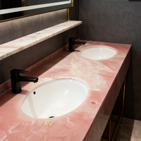 Vasque de salle de bain moderne en marbre rose avec double trou et lavabo en pierre de marbre