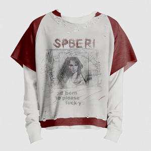 Camiseta de Manga Larga para Hombre, Estilo Grunge Punk, Y2K, de Algodón Grueso, con Aspecto Desgastado y Rasgado, de Manga Raglán - Product Image 1
