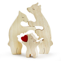 Ornement Puzzle Famille d'Ours en Bois de Pin, Mère et Enfant enlacés, 3 Ours, Figurine Miniature Entrelacée en Forme de Cœur, Décoration d'Intérieur, Cadeau