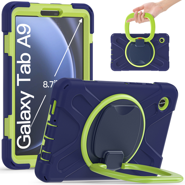 For Samsung Galaxy Tab A9 8.7 SM-X110 X115 Tablet Case Full-Body Hybrid 360 Rotating Kickstand Strap Cover