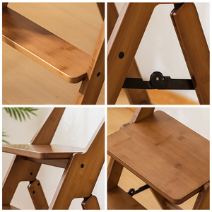 <b>Foldable</b> <b>Step</b> Stool Three <b>Step</b> Wooden Portable Kitchen <b>Ladder</b> Chair Bar Stool - Product Image 5