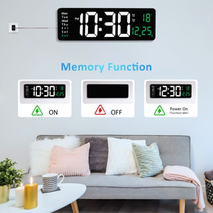 Kỹ thuật số phòng khách hiện đại đồng hồ treo tường màu đỏ cho ngày ngày tuần và nhiệt độ - Product Image 2