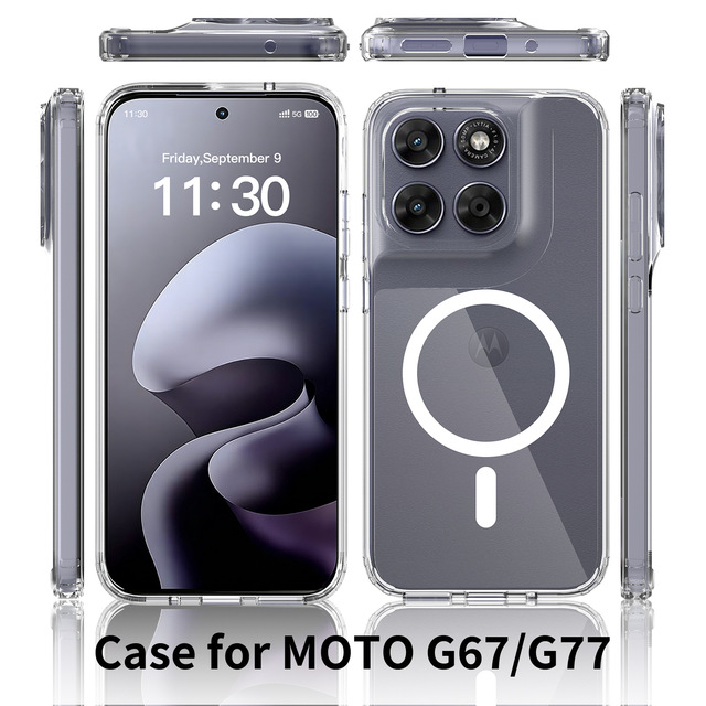 Magnetic Case Crystal Clear Hard PC Back 1.5mm Shockproof Protective Mobile Cover for Motorola Moto G67 Moto G77 Phone Bumper